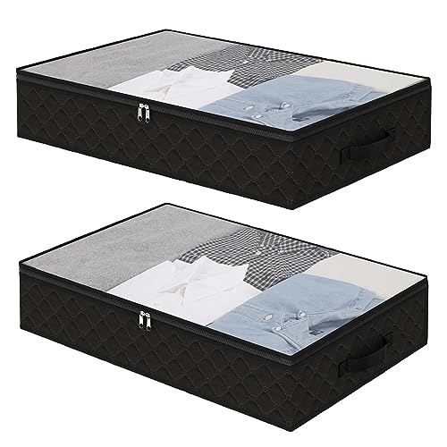 Fixwal Black Underbed Storage Bags with Clear Window and 2 Reinforced Handles Under Bed Storage Containers for Clothing, Bedding, Comforter (2 Pack) - size: 23.6 inches x 16.5 inches x 5.9 inches, style: 2pcs