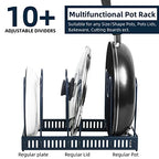 ROOHUA Expandable Pot and Pan Organizer - Cabinet Pot Lid Holder with 10 Adjustable Compartments for Cookware, Baking, Frying (Dark Blue, 10) - color: Dark Blue