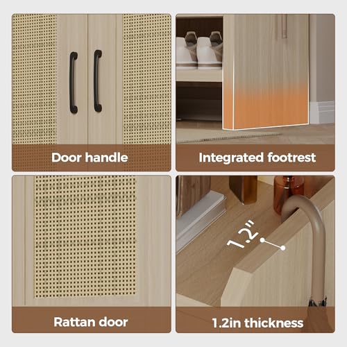 Mericonia 6-Tier Shoe Cabinet Storage for Entryway, Rattan Shoes Organizer Cabinets with Doors, Wooden Shoe Rack, Farmhouse Boho Wood Storage Cabinet (Oak, 6-Tier) - color: Oak, size: 6-tier