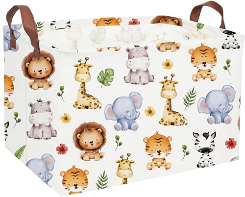 Rectangular Kids Storage Bins,Baby Baskets Organizer.Waterproof PE Coating Cute Basket with Handles.Woodland Nursery Decor,Toys Box,Books Basket, (Cute Animal) - color: Cute Animal