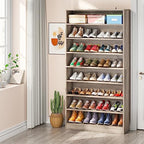 Tribesigns Tall Shoe Cabinet, 9 Tiers 40-45 Pairs Heavy Duty Wood Freestanding Shoe Storage Cabinet, 70.8'' Tall Shoe Cabinet with Open Storage for Entryway (1, Beige Gray) - color: Beige Gray