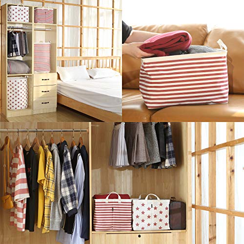 Sea Team Collapsible Canvas Fabric Storage Basket with Handles, Rectangle Waterproof Storage Bin, Box, Cube, Foldable Shelf Basket, Closet Organizer, 16.5 x 11.8 x 9.8 Inches, Red Stripe - color: Stripe/Red, size: 16.5 Inch (Pack of 1)