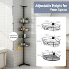 Standing Shower Caddy Corner, 4-Tier Adjustable Height Bathroom Organizer, 6-Section Pole, Sturdy Floor Standing Shelf for Shower or Bathtub – No Drilling, No Spring Tension