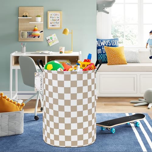 FANKANG Storage Basket, Nursery Hamper Canvas Laundry Basket Foldable with Waterproof PE Coating Large Storage Baskets for Kids Boys and Girls, Office, Bedroom, Clothes,Toys(Beige flag) - color: Beige flag