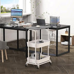 Simple Houseware 2-Tier Rolling Utility Cart with Lockable Wheels and Wood Top, Metal Storage Organizer Trolley for Kitchen, Bathroom, Office, Craft Room, Grey - color: Grey