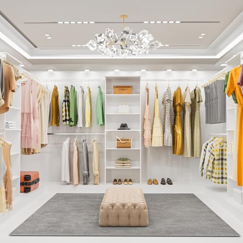 ROOMTEC Closet System, 25.5" Wide Wall-Mounted Closet Organizer Kit with Wood Storage Tower and 3 Hanging Rods, Wardrobe Closet System for Walk-In Closets, White - color: White, size: 25.5 Inch