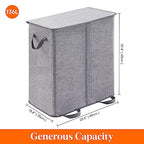 Lifewit Double Laundry Hamper with Lid and Removable Laundry Bags, Large Collapsible 2 Dividers Dirty Clothes Basket with Handles for Bedroom, Laundry Room, Closet, Bathroom, College, 136L Gray - color: Gray, size: 136L