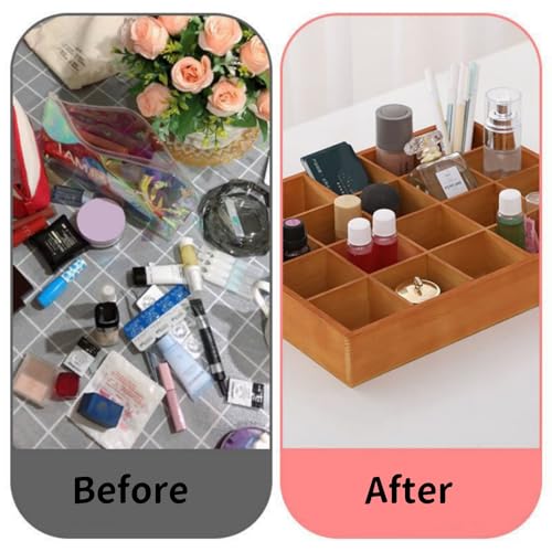 1 Pcs 13.4''x10.6''x2'' Wooden Storage Divider Box Showcase Display Box Organization Tabletop Box with 16 Compartments for Home Craft Office Kitchen Storage (Vintage Color) - color: Vintage Color, size: 16 Compartments