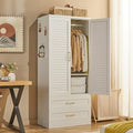 71" Freestanding Metal Wardrobe Closet with Drawers and Hanging Rod, Modern Steel Armoire for Bedroom Storage - color: Modern Cozy-white