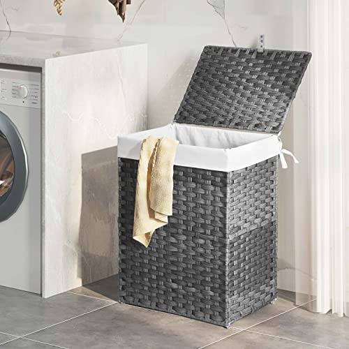 Greenstell Laundry Hamper with Lid, 90L Clothes Hamper with 2 Removable Liner Bags & 2 Mesh Laundry Bags, Handwoven Synthetic Rattan Laundry Basket for Clothes, Toys in Bathroom, Bedroom Grey - color: Gray, size: 90L (18.1 x 13.0 x 23.6 inches)