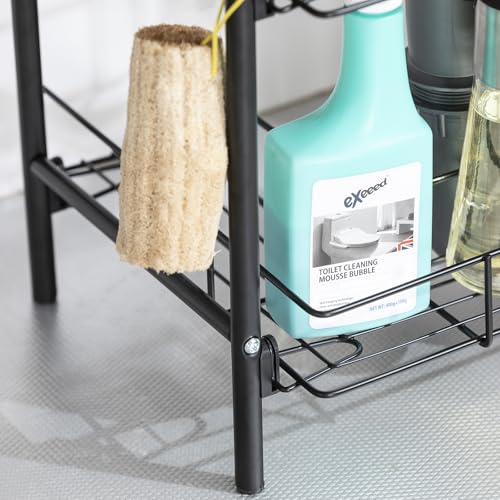 L&H UNICO Under Sink Organizers 2-Tier Removable Shelf Wire Storage Rack for Kitchen Bathroom with Towel Bar, Black