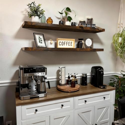 BAYKA Floating Shelves, 48 inches Long Wall Mounted Rustic Wood Shelves for Bathroom, Bedroom, Living Room, Kitchen, Office, Hanging Shelf for Books/Storage/Decor(Rustic Brown,Set of 2) - color: B. Rustic Brown - Americana Farmhouse Style, size: 48inches