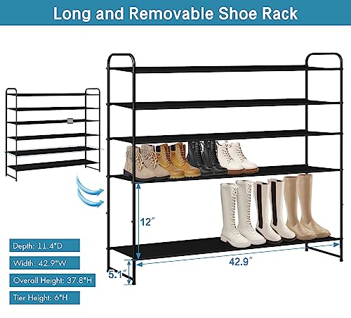 KIMBORA 6 Tier Long Shoe Rack, Wide Shoe Storage Organizer Sturdy Sneaker Shelf for Floor, Bedroom 42 Pairs (Black) - color: Black, size: 11.4 x 43 x 37.8