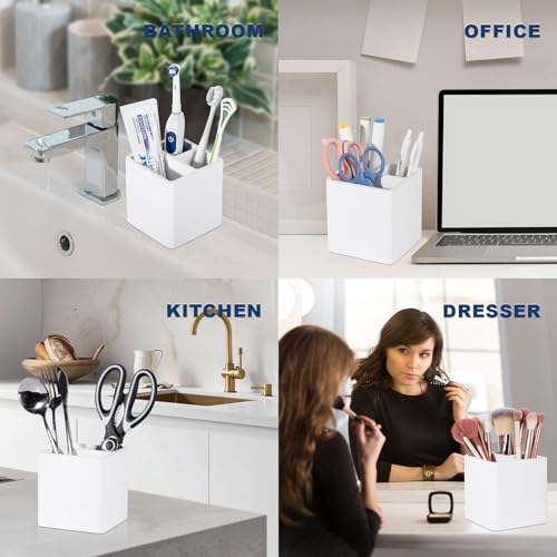Diatomite Toothbrush Holders for Bathrooms, Electric Toothbrush and Toothpaste Holder 3 Slots Tooth Brush Organizer for Bathroom Countertop, Shower, Vanity - White - color: White