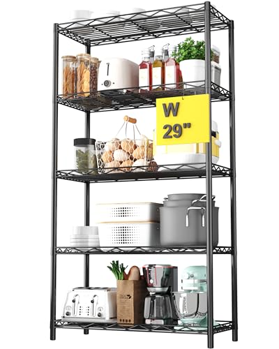HOMEFORT 5-Tier Wire Shelving Unit, Extra Wide Metal Storage Rack, Free Standing Rack, Durable Organizer Perfect for Pantry Closet Kitchen Laundry Organization in Black, 29" W x 14" D x 61" H - color: Black, size: 5 Tiers-29”W