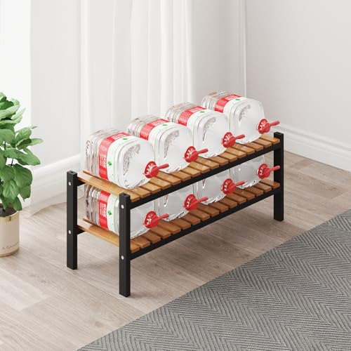 Bamboo Shoe Rack Organizer for Closet and Entryway - Space-Saving Narrow Shoe Stand - Versatile Shoe Holder for Door or Closet Shelf, Garage Bedroom can Freely Stack DIY Small Shoe Racks 2 Tier - color: Black+natural Color, size: 2-Tier
