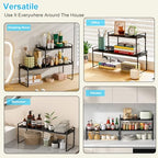 15.5 to 25.5 Inch Kitchen Cabinet Shelf Organizers, Adjustable Kitchen Counter Shelf Organizer, Set of 4 Expandable Countertop Storage Shelves, Stackable Design, 30LBS Heavy Duty, Space Saver - color: Black