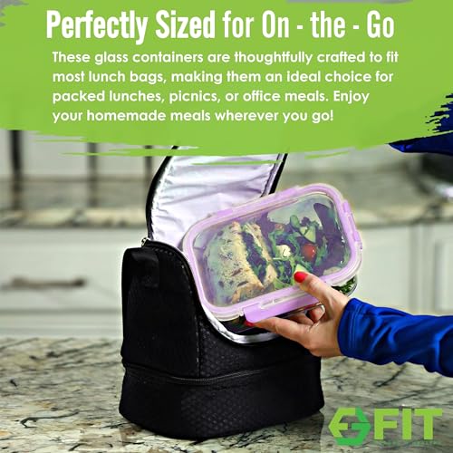 2 & 3 Compartment Glass Meal Prep Containers (4 Pack, 32 oz) - Glass Food Storage Containers with Lids, Bento Box, Portion Control, Airtight, Oven & Freezer safe, Food Container, Lavender - color: Lavender (2,3 compartment - 4 pack, 32oz)