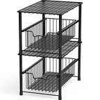 Simple Houseware Stackable Under Sink Cabinet Sliding Basket Organizer Drawer, Black - color: Black