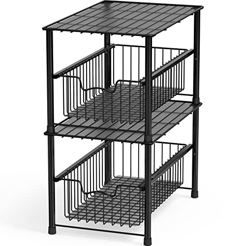 Simple Houseware Stackable Under Sink Cabinet Sliding Basket Organizer Drawer, Black - color: Black