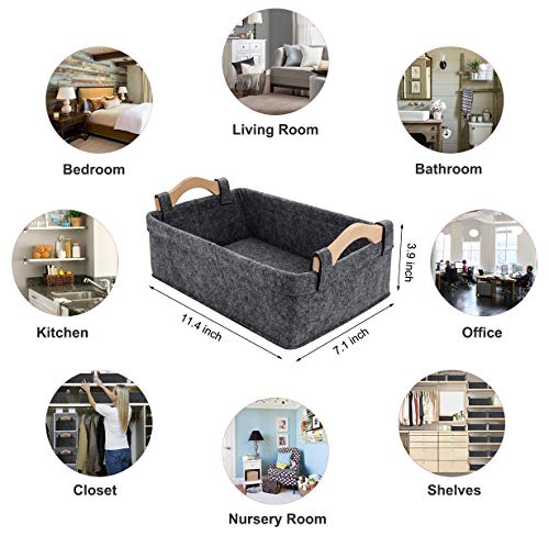 Small Storage Basket Soft Felt Collapsible Baskets Storage Bins for Cellphone Earphone Chargers Cables Make Up Shelf Fabric Drawers Storage Baskets Cute Storage Baskets Light Gray - color: light gray, size: 11.4 x 7.1 x 3.9 Inch (Pack of 1)