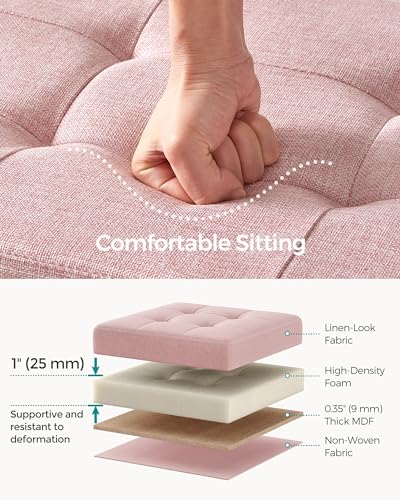 SONGMICS MAZIE Collection - 43 Inches Folding Storage Ottoman Bench, Ottoman Foot Rest, End of Bed Bench, Storage Chest, Load 660 lb, for Living Room, Bedroom, Entryway, Jelly Pink ULSF077R11 - color: Jelly Pink, size: 15"D x 43"W x 15"H