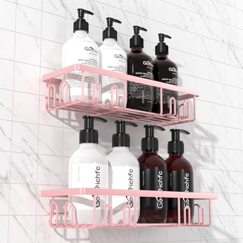 Getsrichfc Shower Caddy Adhesive, Rustproof Shower Shelves for Inside Shower, Large Capacity Bathroom Organizers and Storage, Shower Storage with Removable Hooks, No Drill Bathroom Accessories Pink - color: Pink