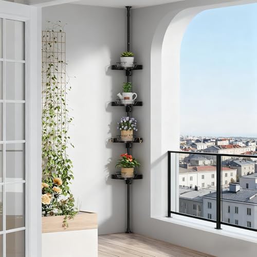 akinbas Shower Caddy Tension Pole with 4 Lazy Susan Organizer 360 Rotating 35-128 Inch No Drilling Floor Standing Shelves Adjustable Shower Rack for Bathroom Corner (Black) - color: Black, size: 4 Tier-Rotation