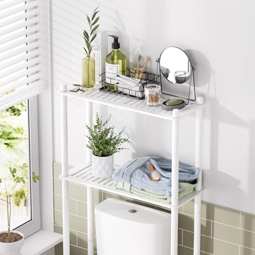 AmazerBath Bamboo Over The Toilet Storage Shelf, 2-Tier Over Toilet Bathroom Organizer Rack, Bathroom Shelves Over Toilet Space Saver, White - style: White-2-tier