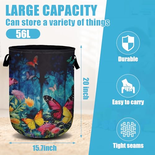 Spring Flower Butterfly Laundry Basket, Laundry Hamper Collapsible Oxford Cloth with Handle Clothes Toy Storage Bin for Bathroom Laundry Room Bedroom 15.7 X 20 Inch - color: Spring Flower Butterfly