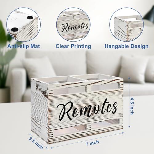 Wooden Remote Control Holder Wall Mount Remote Organizer for Table TV Controller Holders Remotes Caddy for Bed Wall Bedside Organizer Storage Control Box Farmhouse Nightstand Couch Decor 2 Slots - color: Rustic White, size: 2 Slot