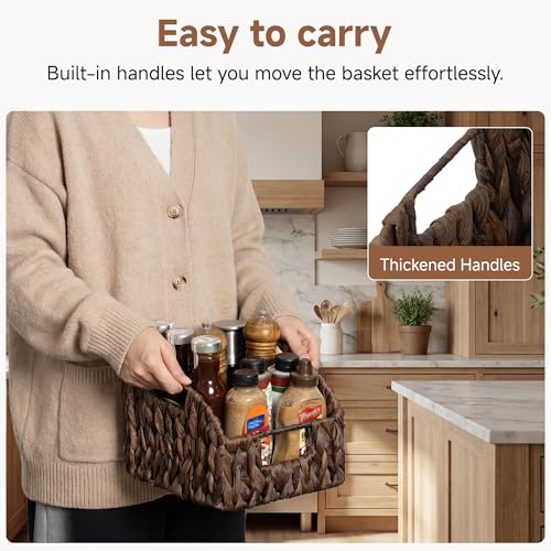 StorageWorks Pantry Baskets for Organizing, Water Hyacinth Storage Baskets for Shelves, Small basket with Built-in Handles, Pantry Organizers and Storage, Brown, Set of 2 - color: Dark Brown(Water Hyacinth), size: 2x 8½"L x 10"W x 7½"H