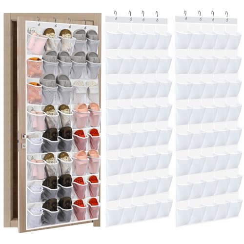 Windyun 2 Pack 40 Over the Door Shoe Organizers Large Mesh Pocket Hanging Shoe Rack for Closet Nonslip Behind Dorm Door Storage Holder Dorm Essentials Back to School Organizer for College - color: White