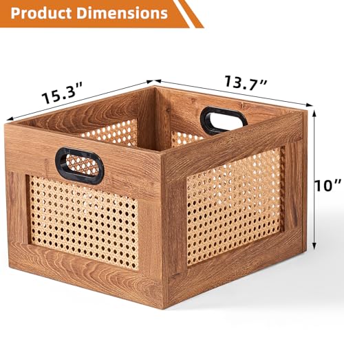 LELELINKY 2 Pack Vinyl Record Storage Crates, Rattan Vinyl Record Holder with Handle, TeaC Record Crate for Vinyls Holder up to 75 LP's, Desktop Cube Album Storage for Vinyls Records - color: TeaC, size: 2 Pack
