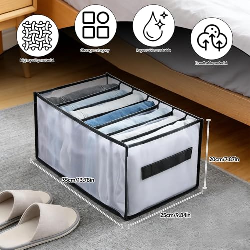 Clothing Storage Box 7-Compartment Fabric Storage Bin, Portable Closet Organizer for Home, Foldable Box with Dividers Travel for Clothes - color: Black