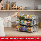 Lavish Classic Cuisine 3 Tier Dispenser-Organizer Rack Holds up to 27 Cans-for Kitchen Pantry, Countertops, and Cabinets-Storage Accessories (Chrome)