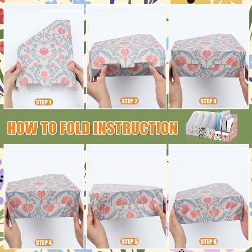 PerKoop 6 Pcs Decorative Magazine File Holders Floral Foldable File Folders Magazine Storage Boxes Rack Desk Organizer Documents with Printable Labels for School Office Home (Floral) - style: Floral