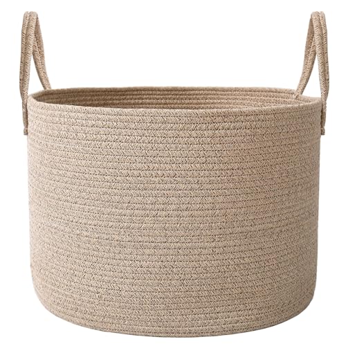 JMvicyroam 65L Extra Large Blanket Basket for Living Room - Woven Cotton Rope Laundry Hamper with Reinforced Handles - Storage Bin for Pillows, Comforters & Toys - Machine Washable,Oatmeal - color: Oatmeal, size: 65L
