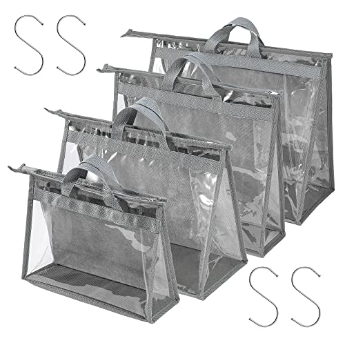 CINPIUK 4 Pack Handbag Dust Bags Clear Purse Storage Organizer for Closet, Zipper Hanging Storage Bag for Handbags, Grey - color: Gray, size: 4 Sizes-4PCS
