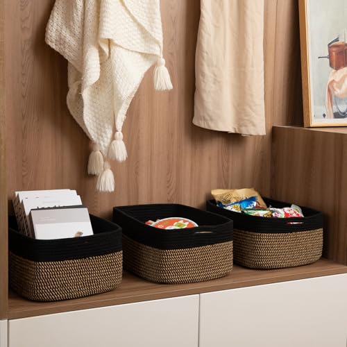 OIASKET Storage Baskets for Organizing 3 Pack, Woven Baskets for Shelves, Closet Organizer Bins Empty Gift Basket Toy Storage for Toys, Books, Towels, Clothes, 15"x11.42"x6.7", Black & Yellow - color: Black & Yellow