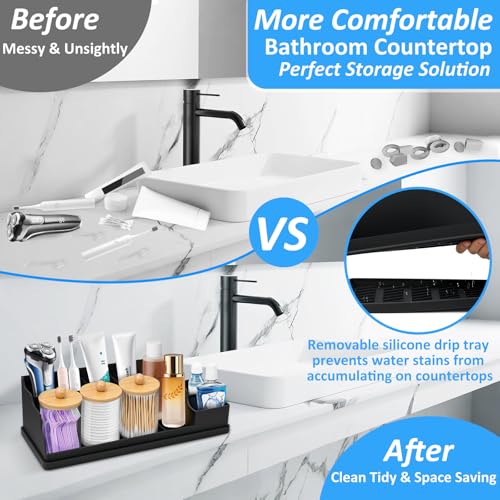 Bathroom Counter Organizer, Black Silicone Toothbrush Holders for Bathrooms Organizer Countertop with 3PCS Qtip Holder, Toothbrush and Toothpaste Holder for Bathroom Organization Storage Vanity - color: Black With 3pcs Dispenser