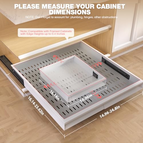 Seinloes 2 Pack Pull Out Cabinet Organizer With Raising Pad for Framed Cabinets,Expandable Width (15"-25") and Depth (17"-24"),3 Slide Rails Slide Out Drawers with Handle,No-Drill Roll Out Shelf,White - color: White, size: 15"-25"W x 17"-24"D(2Pack)