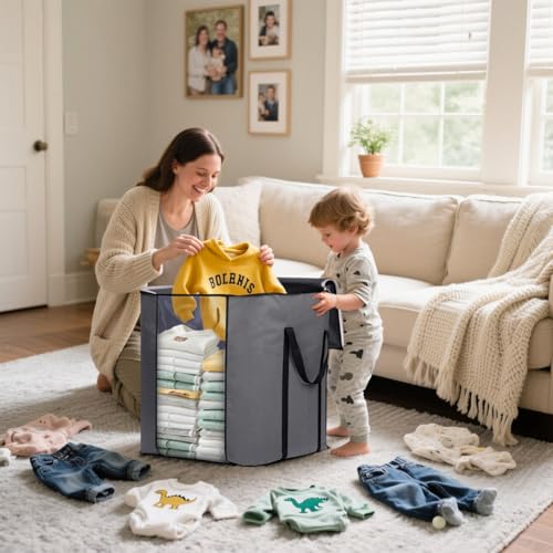 SLEEPING LAMB 120L Extra Large Blanket Storage Bags Breathable Clothes Storage Containers for King Comforter Bedding Pillow Sheet, Reinforced Handles, Grey - size: 20"L x 16"W x 22.3"H