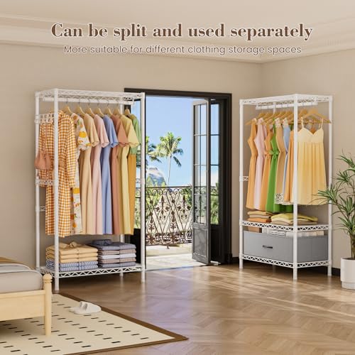 Golpart Coat Rack Clothes Wardrobe：Closet Organizer and Storage Clothing Garment Rack with Shelves Heavy Duty for Hanging Clothes Portable Adjustable White 15.8" DX69 WX76.5 H - color: White, size: 15.8"DX69"WX76.5"H