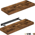 QEEIG Floating Shelves for Wall Bathroom Shelf Bedroom Kitchen Living Room Farmhouse Small Book Shelf 16 inch Set of 2, Brown (015-BN2) - color: A. Brown, size: 2pcs