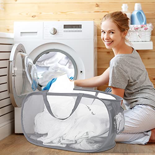4 Pack Foldable Laundry Basket Hamper, Collapsible Laundry Baskets with Pocket, Mesh Pop Up Laundry Hamper, Clothes Hamper with Reinforced Handles for Laundry, Bathroom, Kids Room, Dorm or Travel - color: Gray+Black+White+Beige