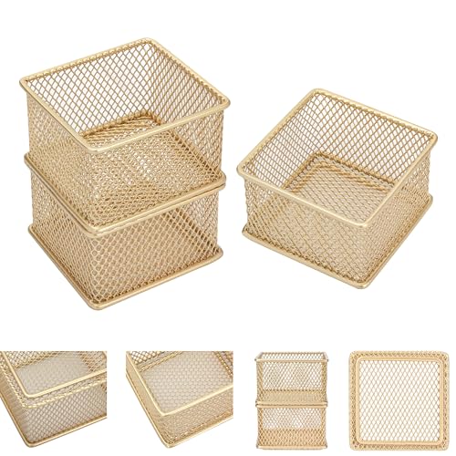 Annova Stackable Mesh Drawer Cabinet and Shelf Organizer Bins Storage Basket School Office Supply Holder Tray- Set of 2 (Gold, 3x3x2 Inch) - color: Gold, size: 3x3x2 Inch