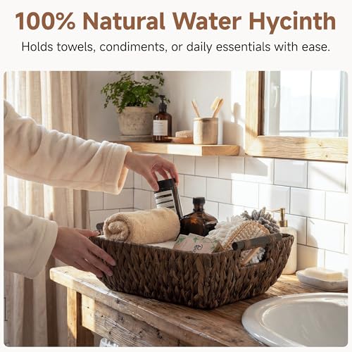 Storageworks Wicker Baskets for Shelves, Large Organizer Basket for Shelves, Wicker Baskets for Storage, Decorative Storage Basket, Vintage Home Decor, Water Hyacinth - color: Dark Brown(Water Hyacinth), size: Large