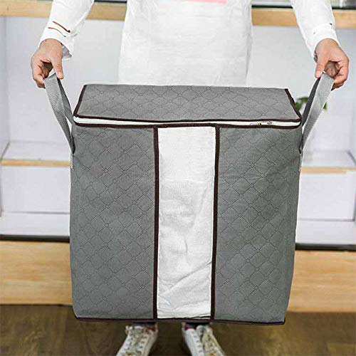 Szxc 2 Pack Foldable Erect Storage Bags Under Bed Closet Organizer 18 x 11 x 19 inch (L x W x H) - for Quilt Blanket Pillow Clothes Bedding - Clear Window & Handles - Easy to Fit 5 Throw Pillows - size: Erect, style: Set of 2