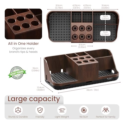 Boperzi Bathroom Counter Organizer for Vanity & Sink Storage: Detachable Electric Toothbrush and Toothpaste Holder, Water Flosser Holder, Bathroom Decor and Accessories Organization Set(Walnut Black) - color: Walnut/Black
